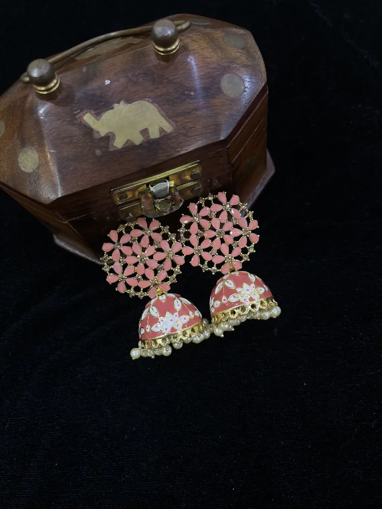 Meenakari Jhumka Baby Pink.webp