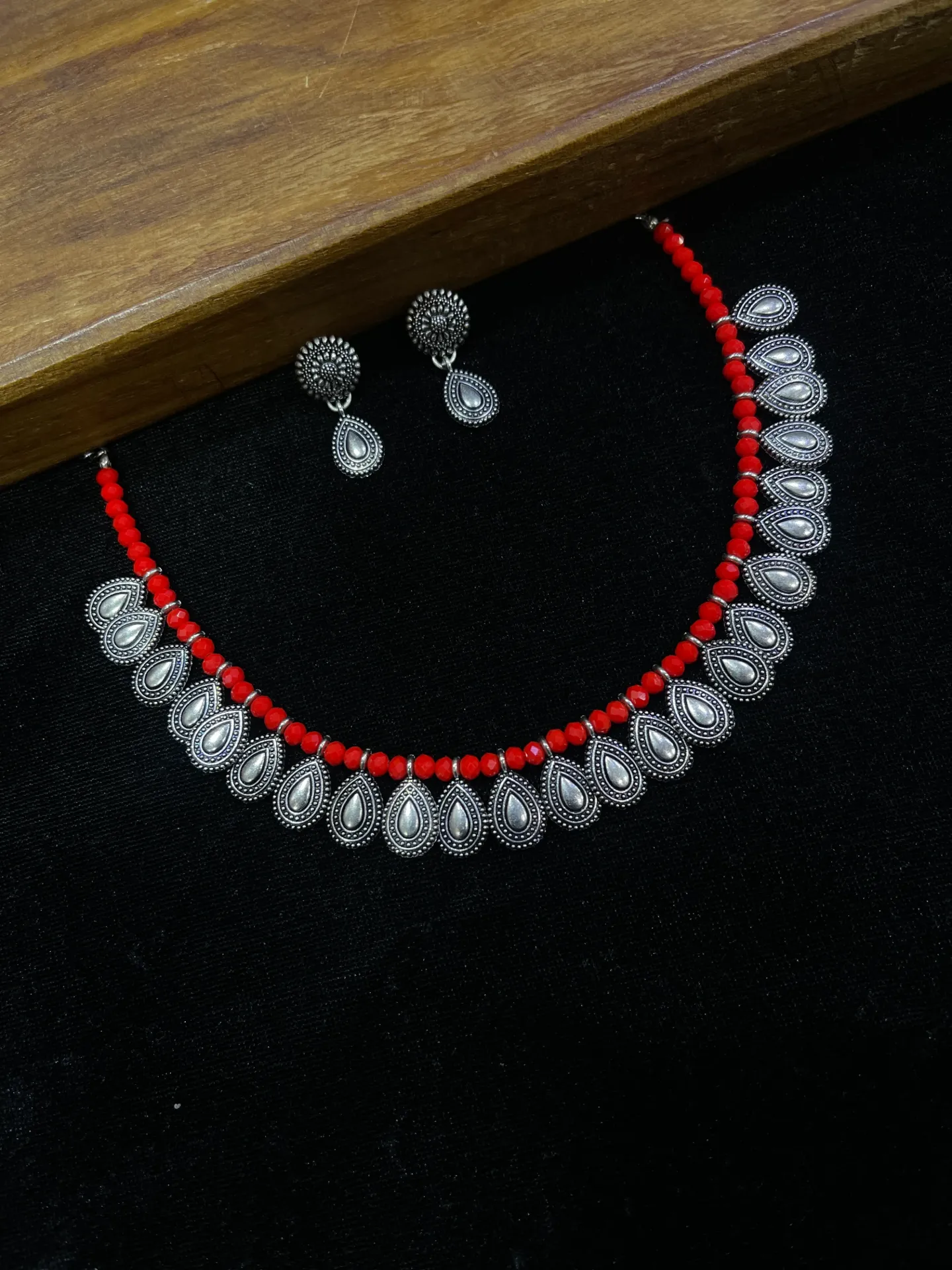 [Necklace72] Floral Design Oxidised Necklace -N72