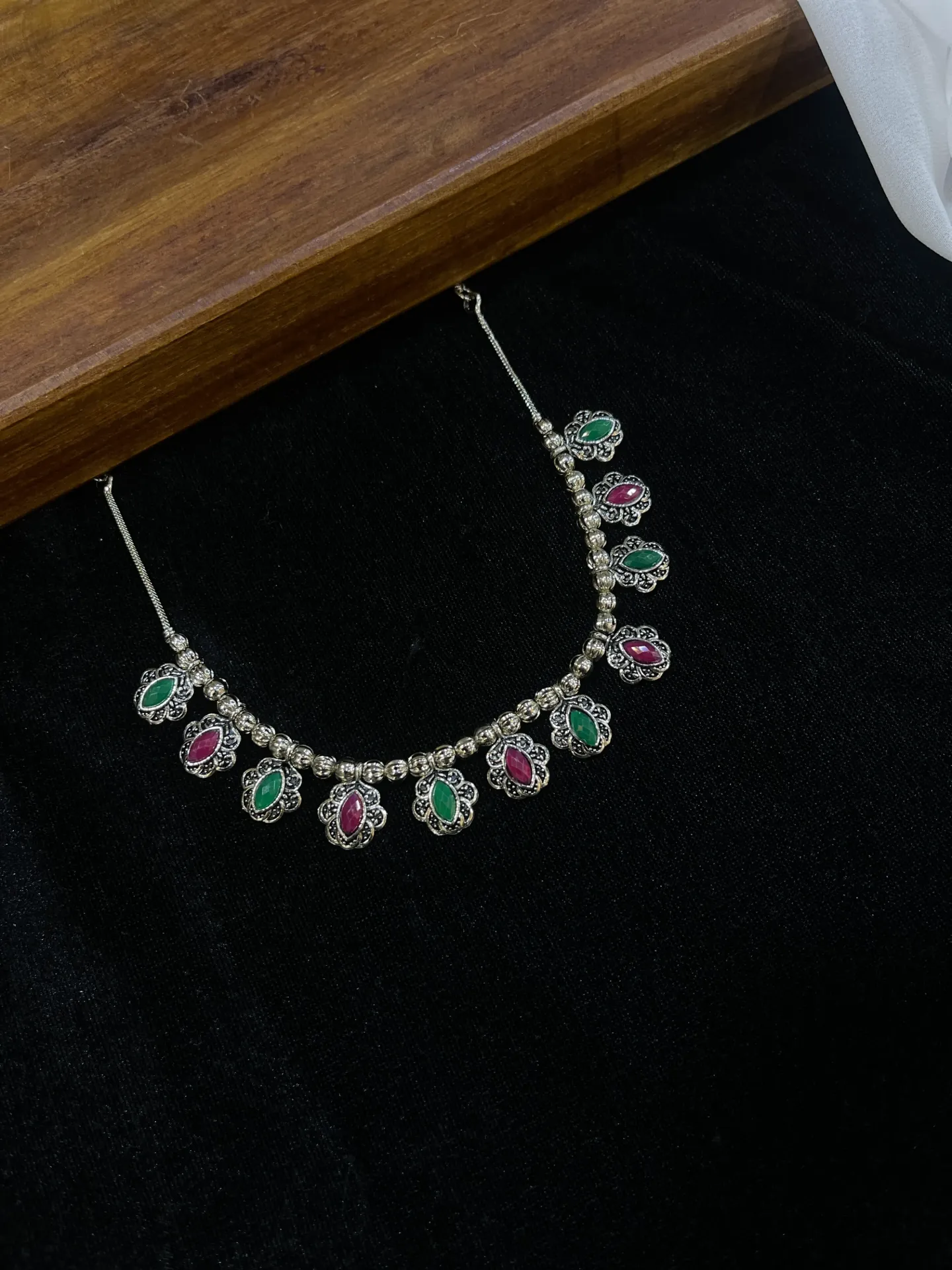 [Necklace 171] Multi Stone Silver Oxi Necklace -N171