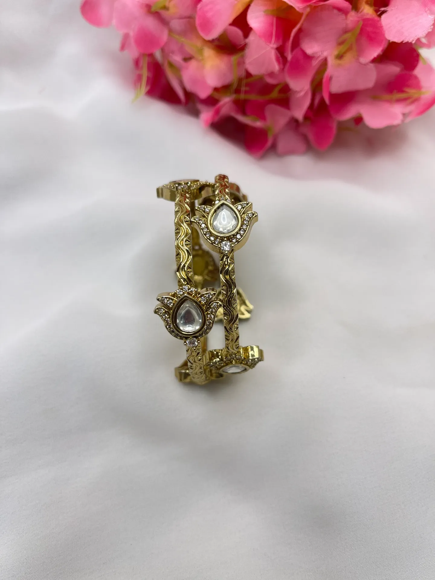 Gold Plated White Stone Bangles -B08