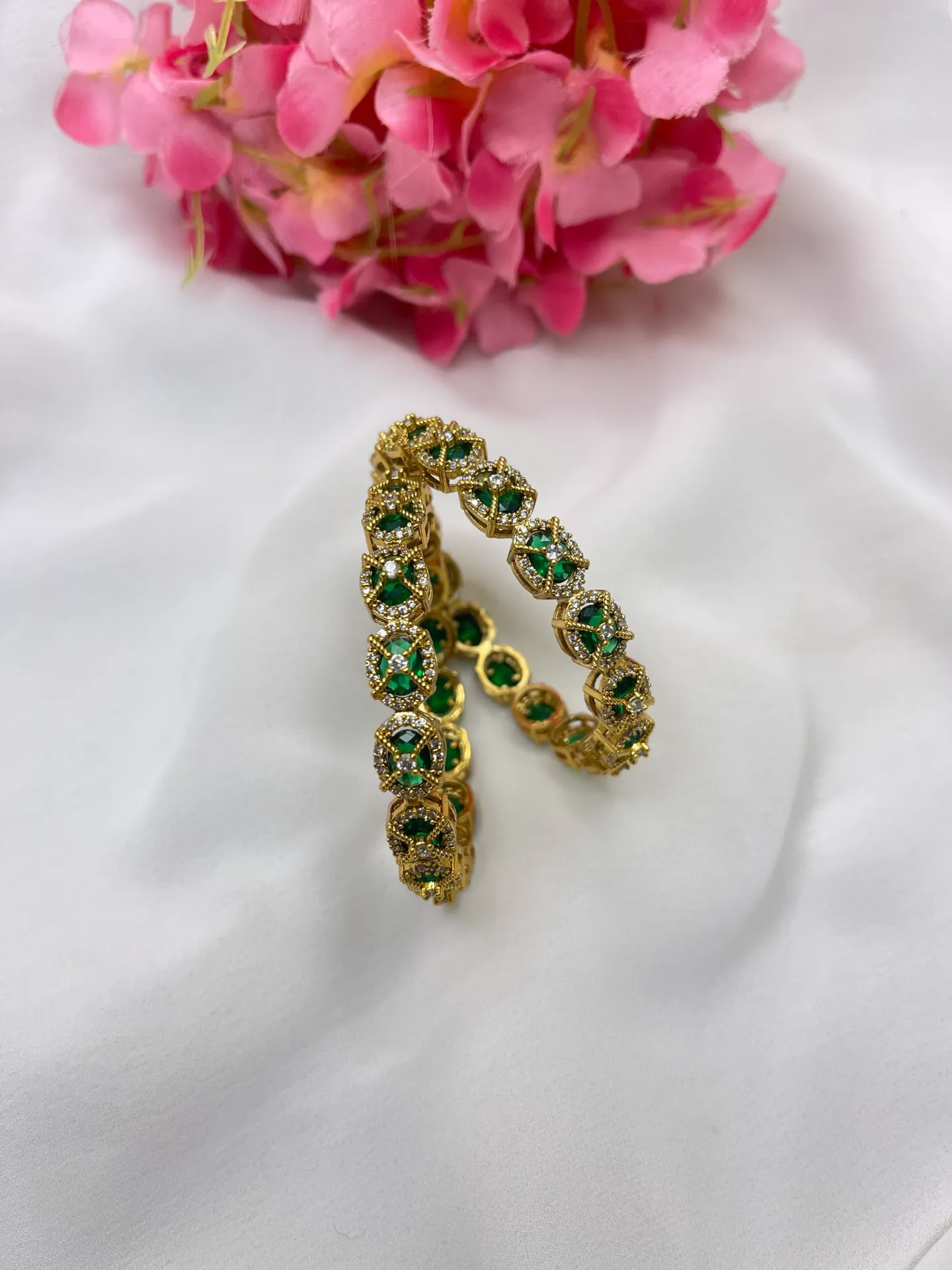 Floral Design With Pink Stone Bangles -B28