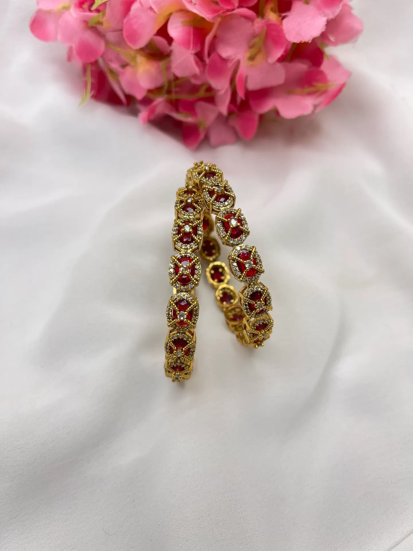 Ruby White Stone Bangles -B29