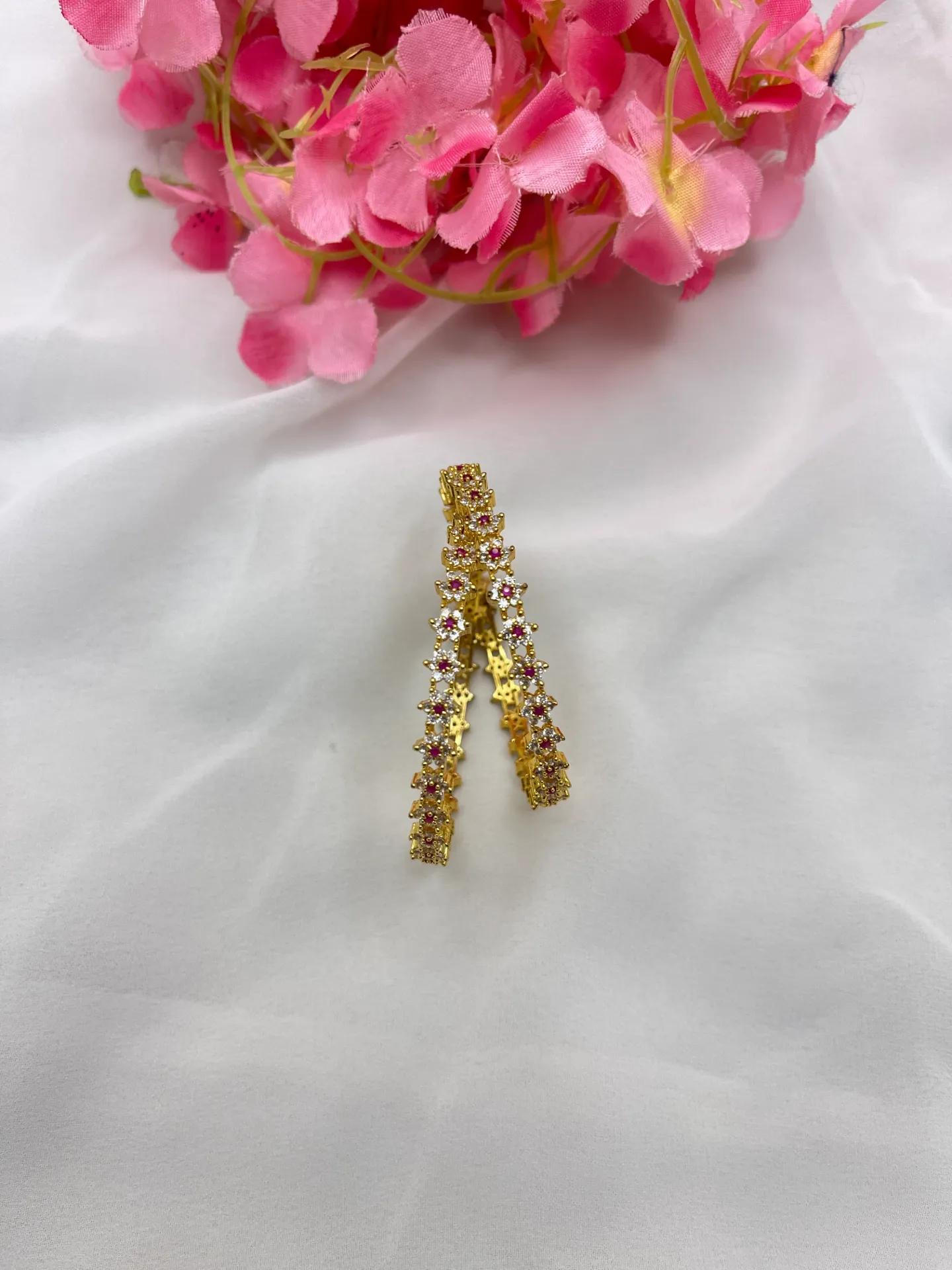 Pink And White Stone Bangles -B42