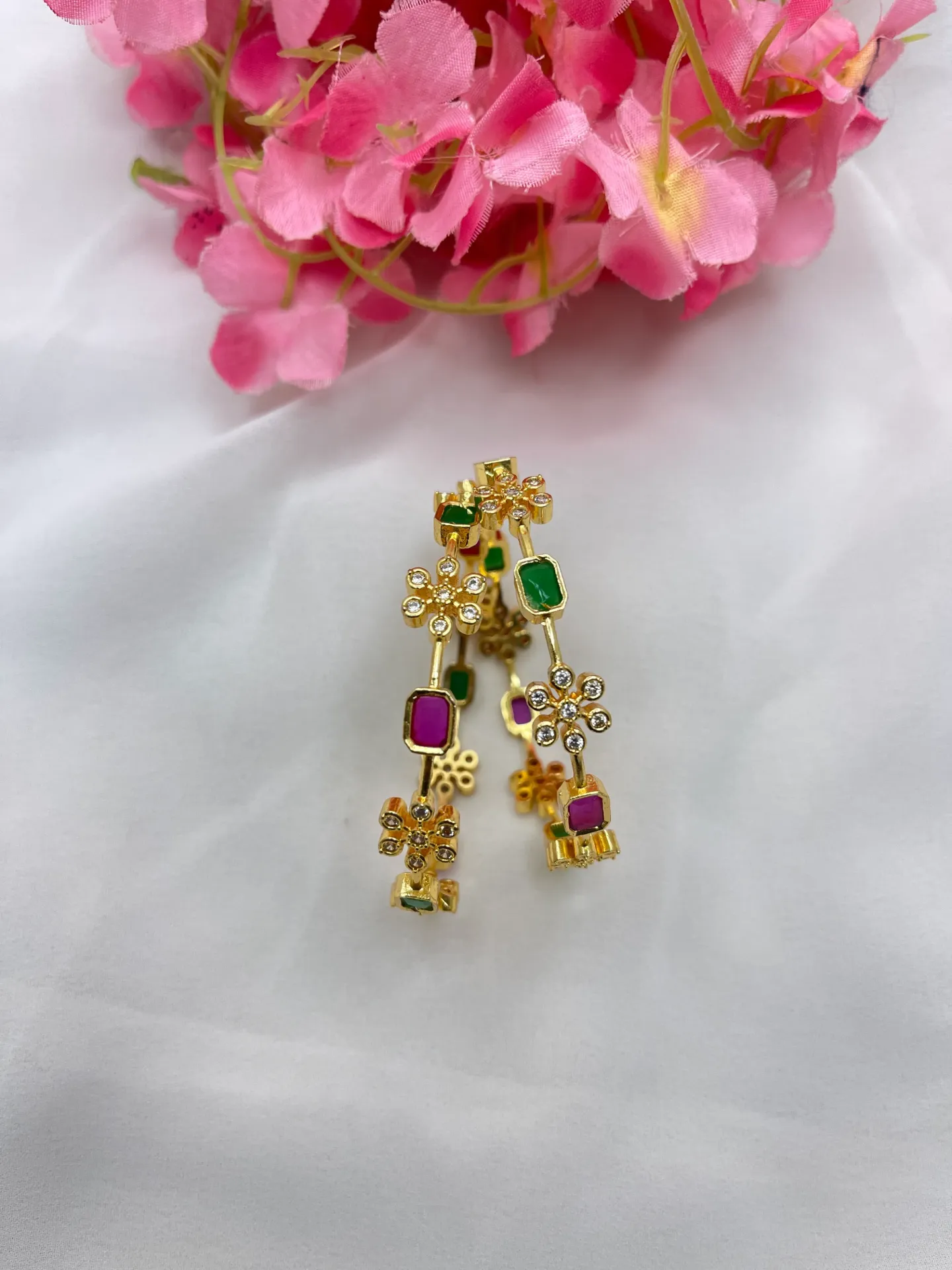 [B46 2.4] Multi Stone With Flower Design Bangles -B46 (2.4)