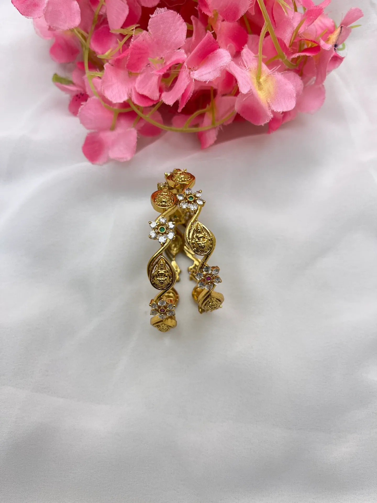 Lakshmi And Flower Design Bangles -B54