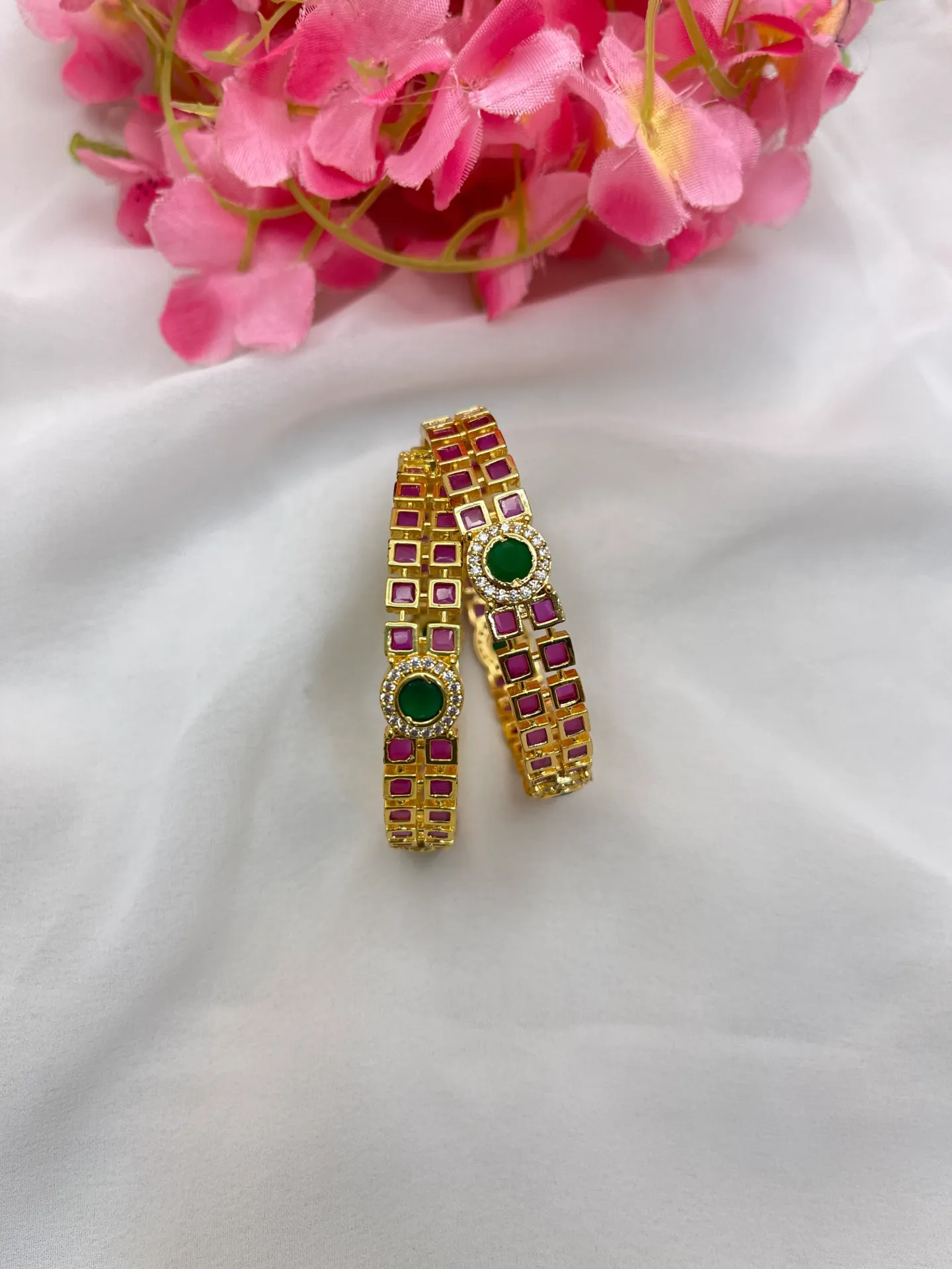 Pink Stone Bangles -B77