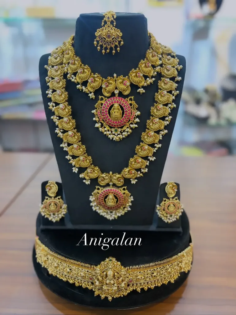 [BD Antique 12] Anigalan Classic Temple Ruby Bridal Jewellery Set