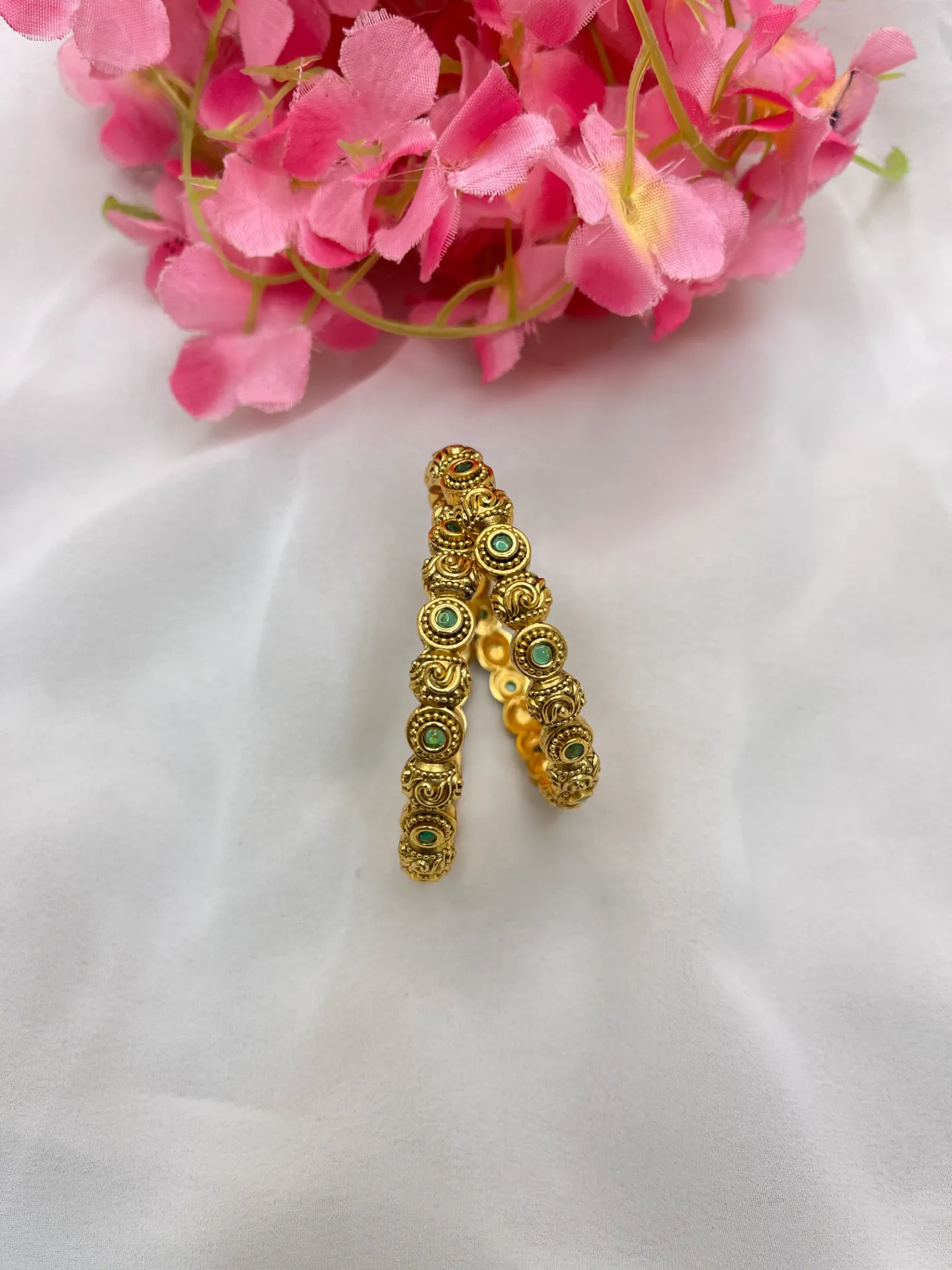 Gold Plated Green Stone Bangles -B83
