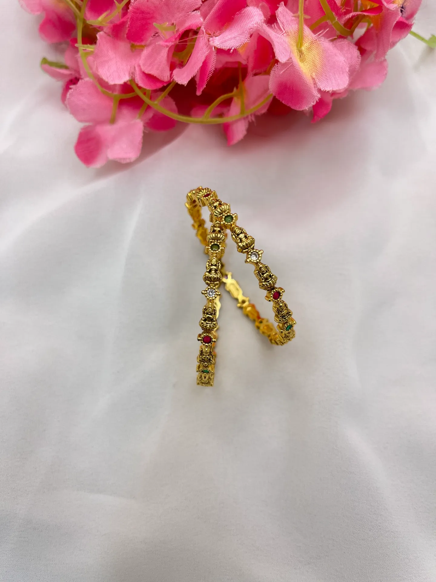 Temple Design With Multi Stone Bangles -B86