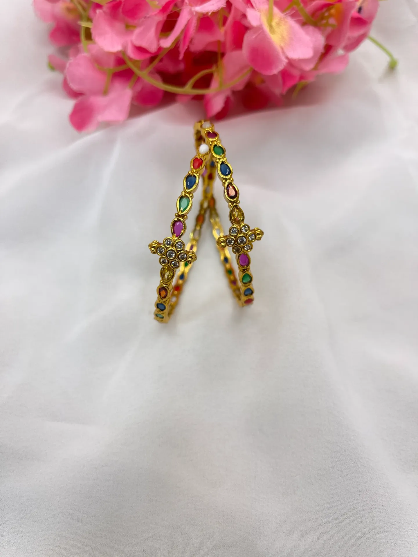 Flower Design With Multi Stone Bangles -B93