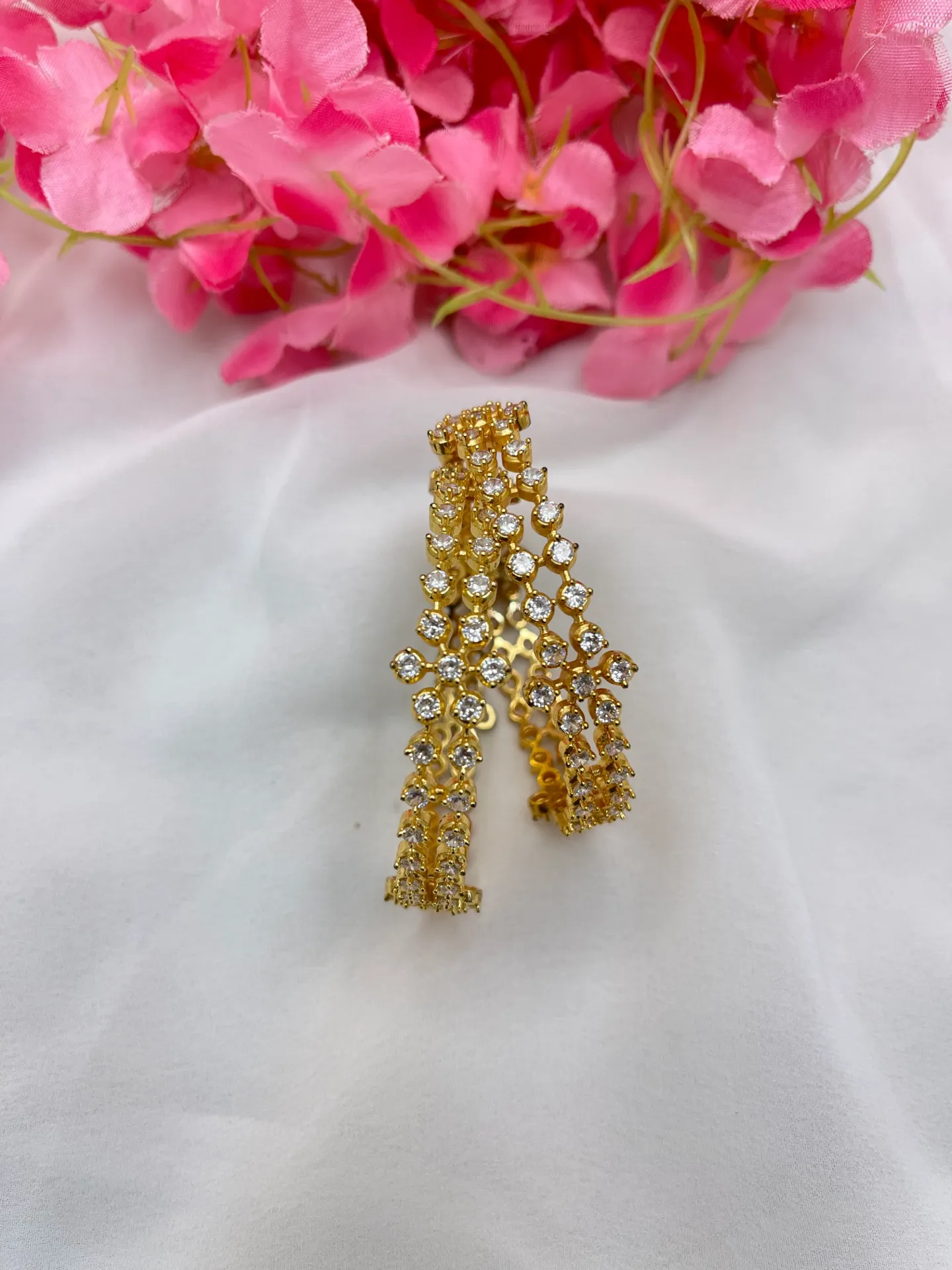 Flower Design Bangles With Pink Stone -B102