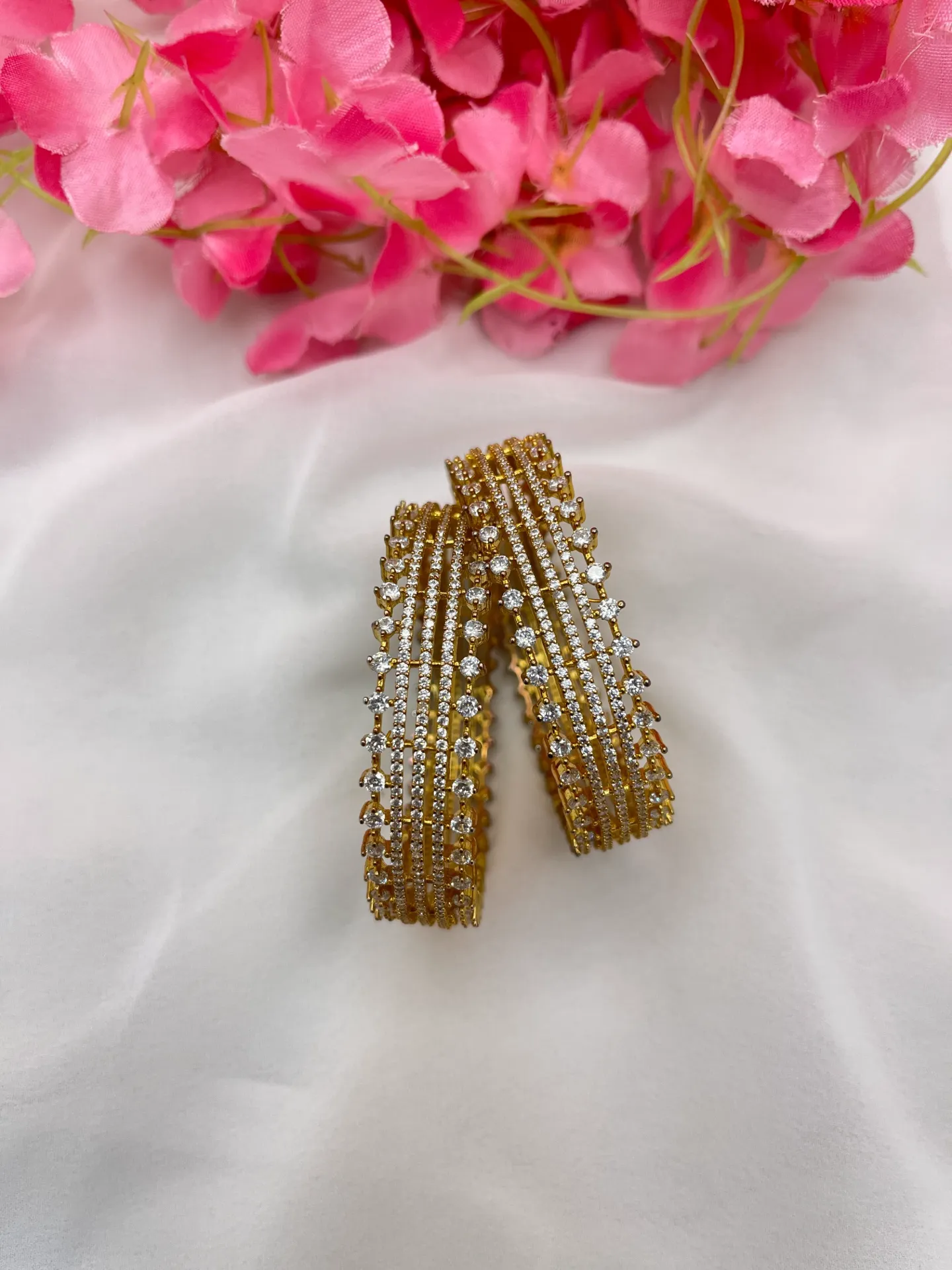 Gold Plated White Stone Bangles -B104