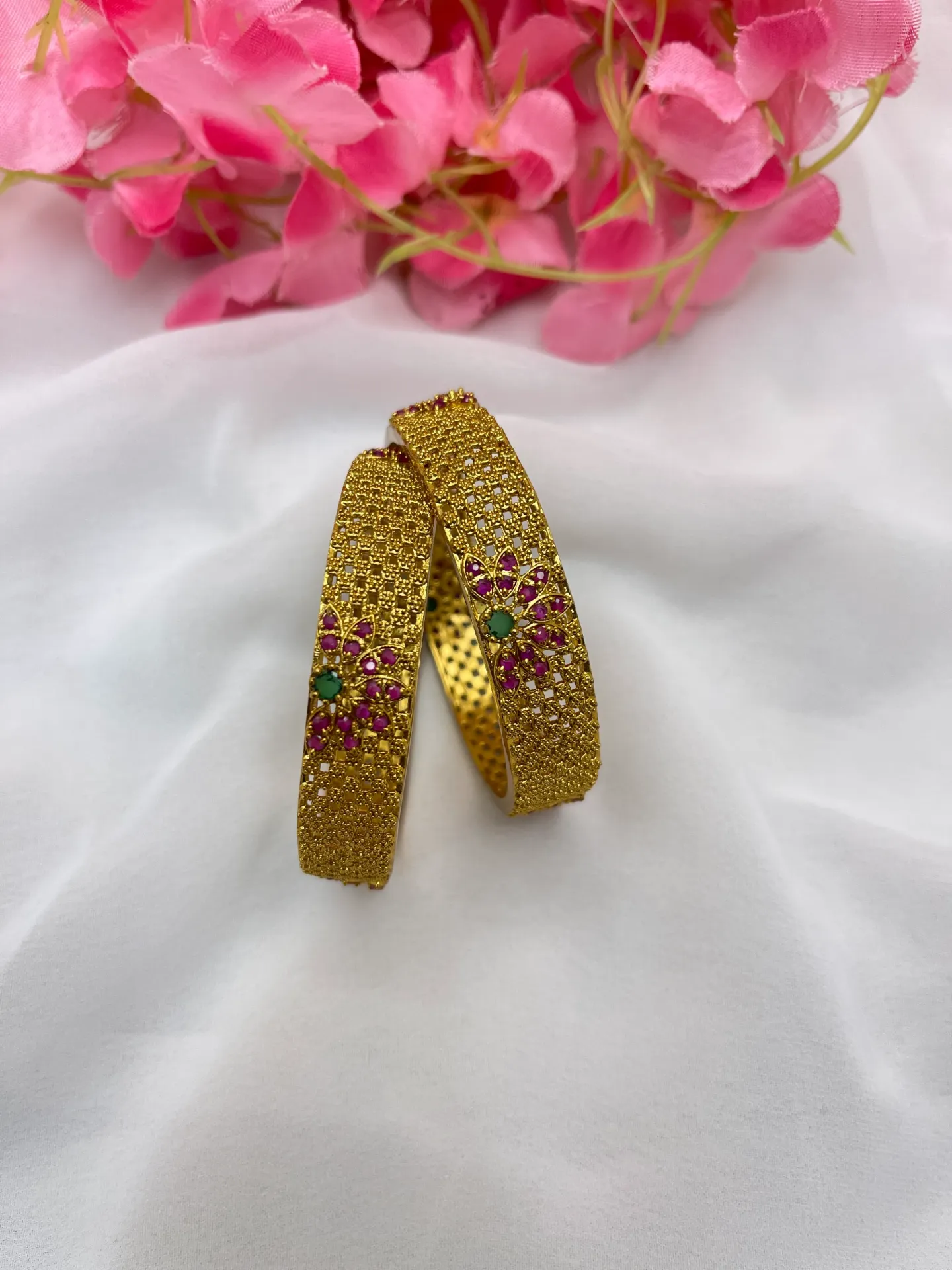 Pink Flower Design Bangles-130
