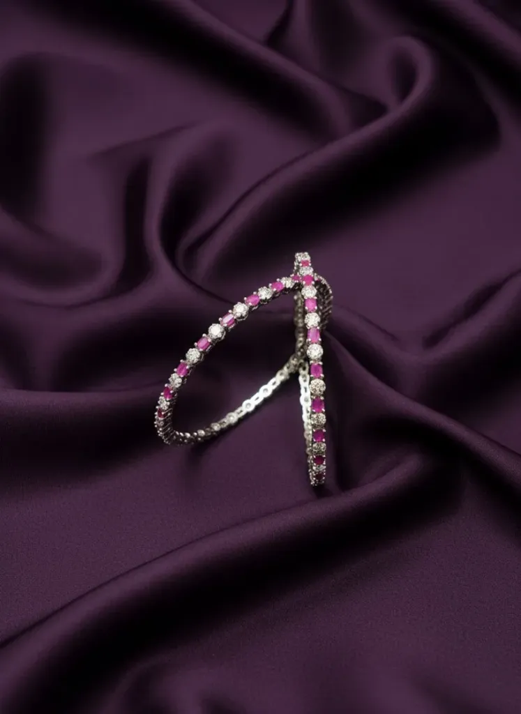 Pink and White Stone Bangles -B162