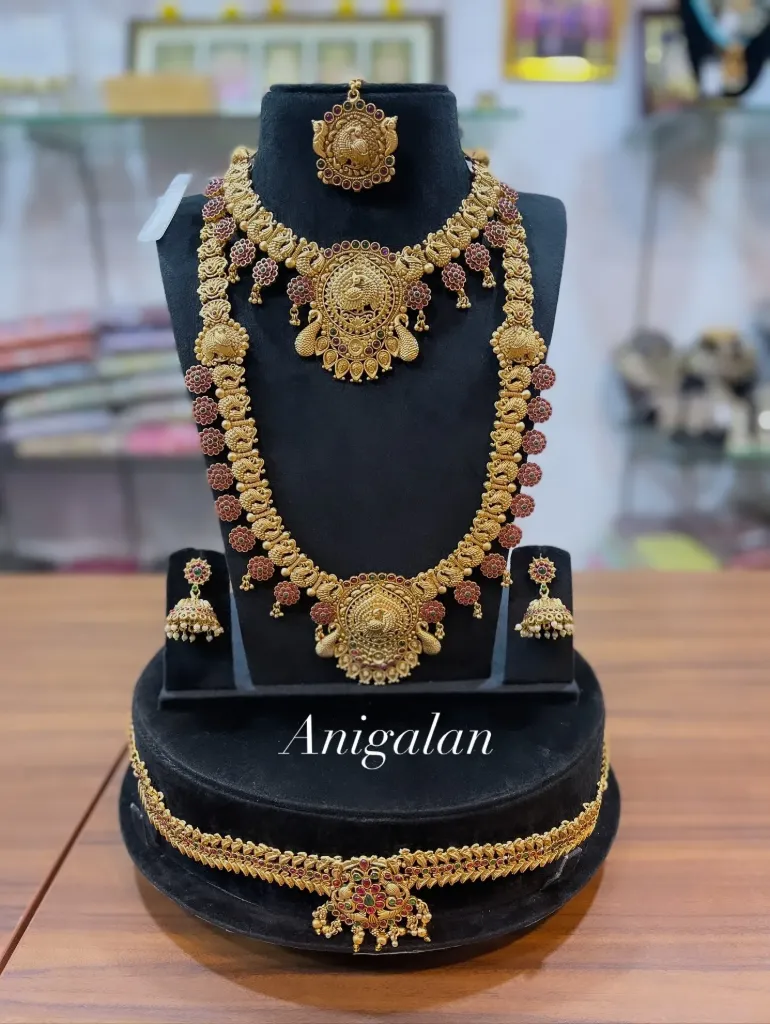 [BD Antique 24] Kemp Stone Mayura Temple Bridal Set