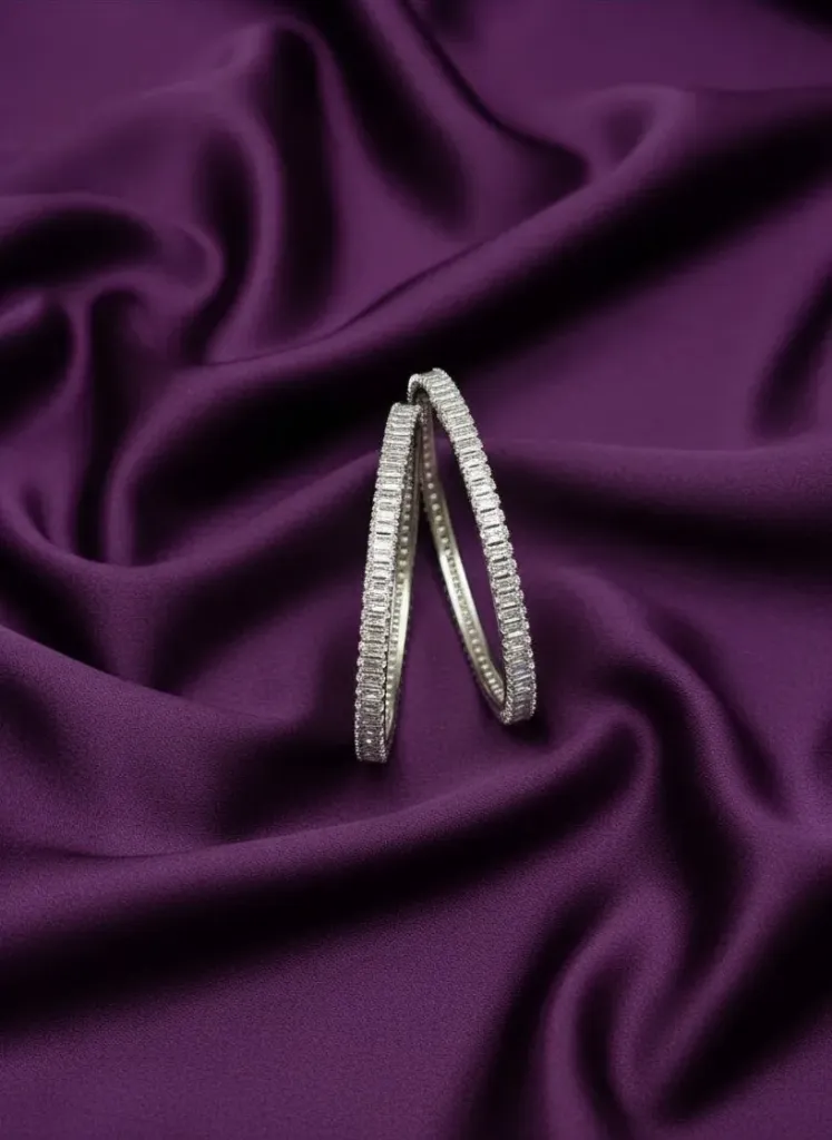 [B187 2.4] Silver Finish White Stone Bangles-B187 (2.4)