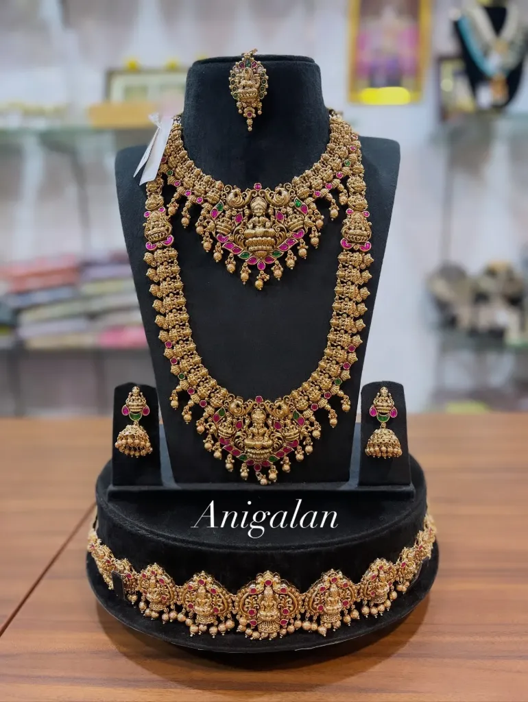 [BD Antique 36] Antique Gold Plated Goddess Lakshmi Temple Jewellery Set