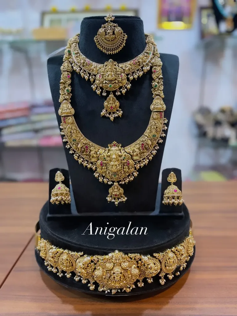 [BD Antique 40] Luxury Jada Stone With Lakshmi Jewellery Set