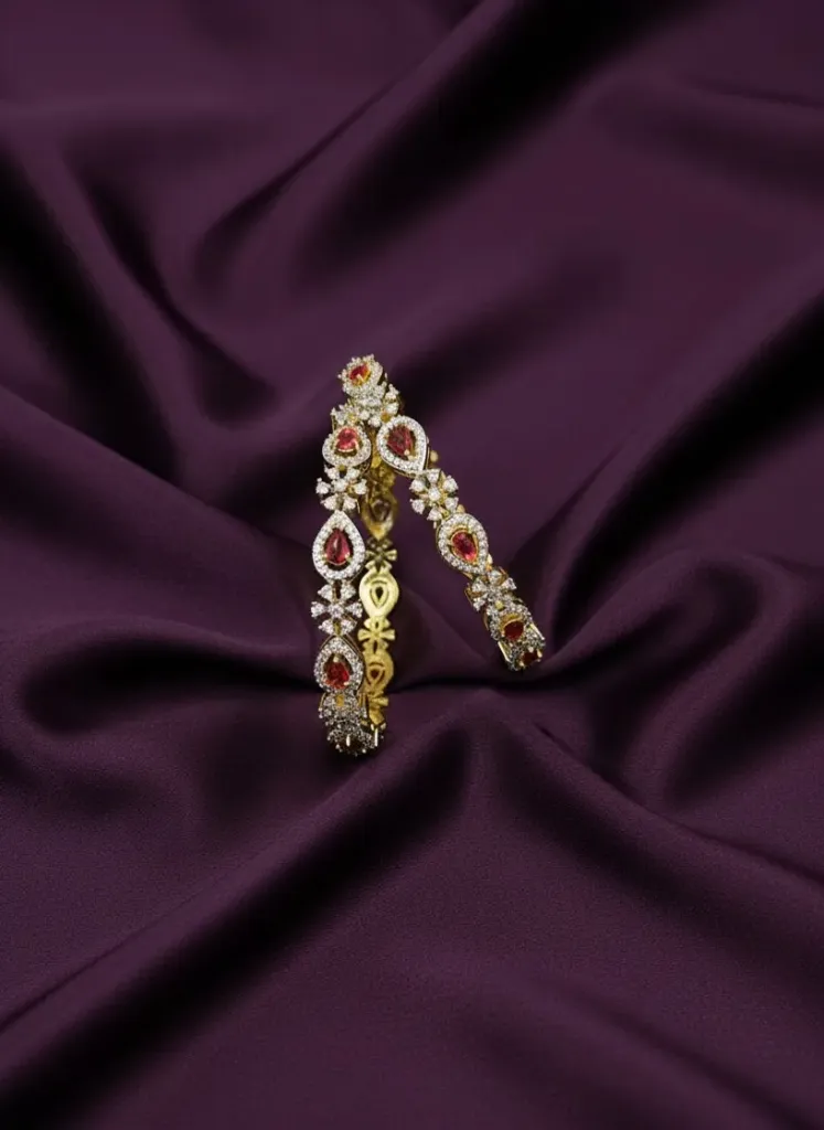 [B214 2.4] Flower Design Pink Stone Bangles -B214 (2.4)