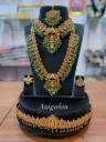 Ruby Lakshmi Haram Set With Kemp Stone And Emerald Green Beads