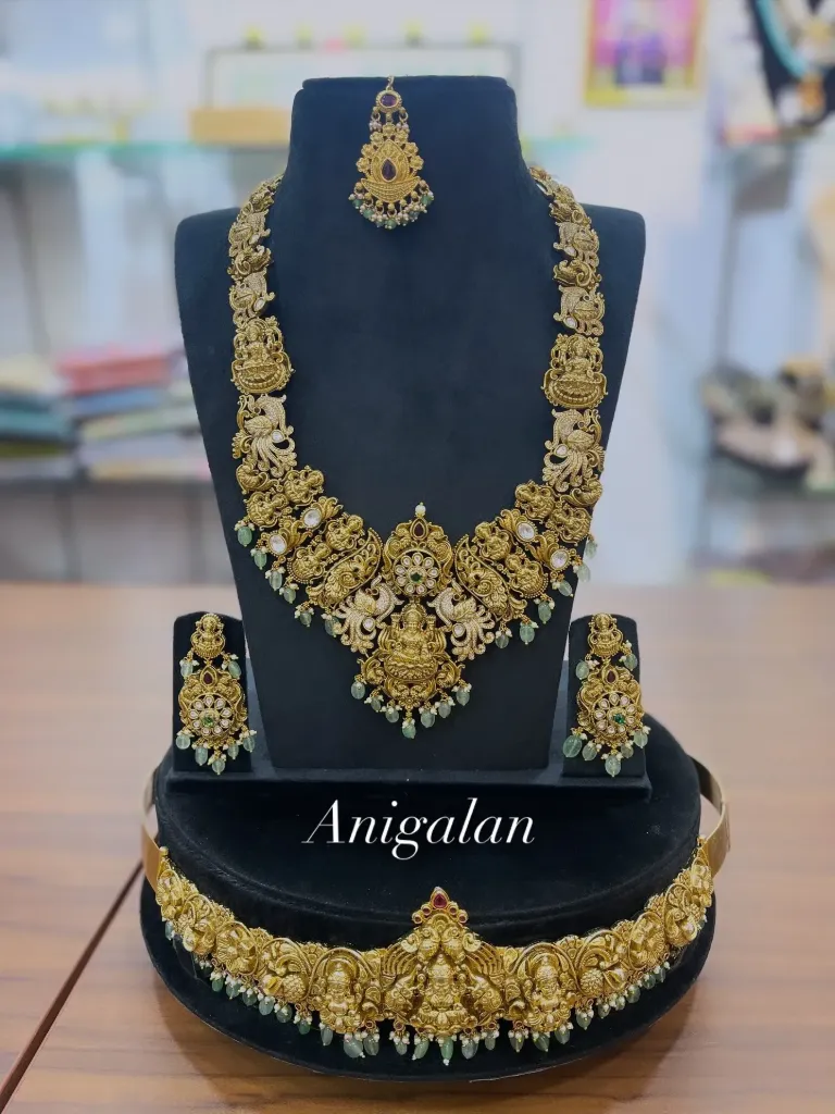 [BD Antique 61] Mahalakshmi  Grand Haram Set With Sea Green Beads