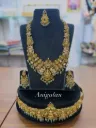 Mahalakshmi  Grand Haram Set With Sea Green Beads