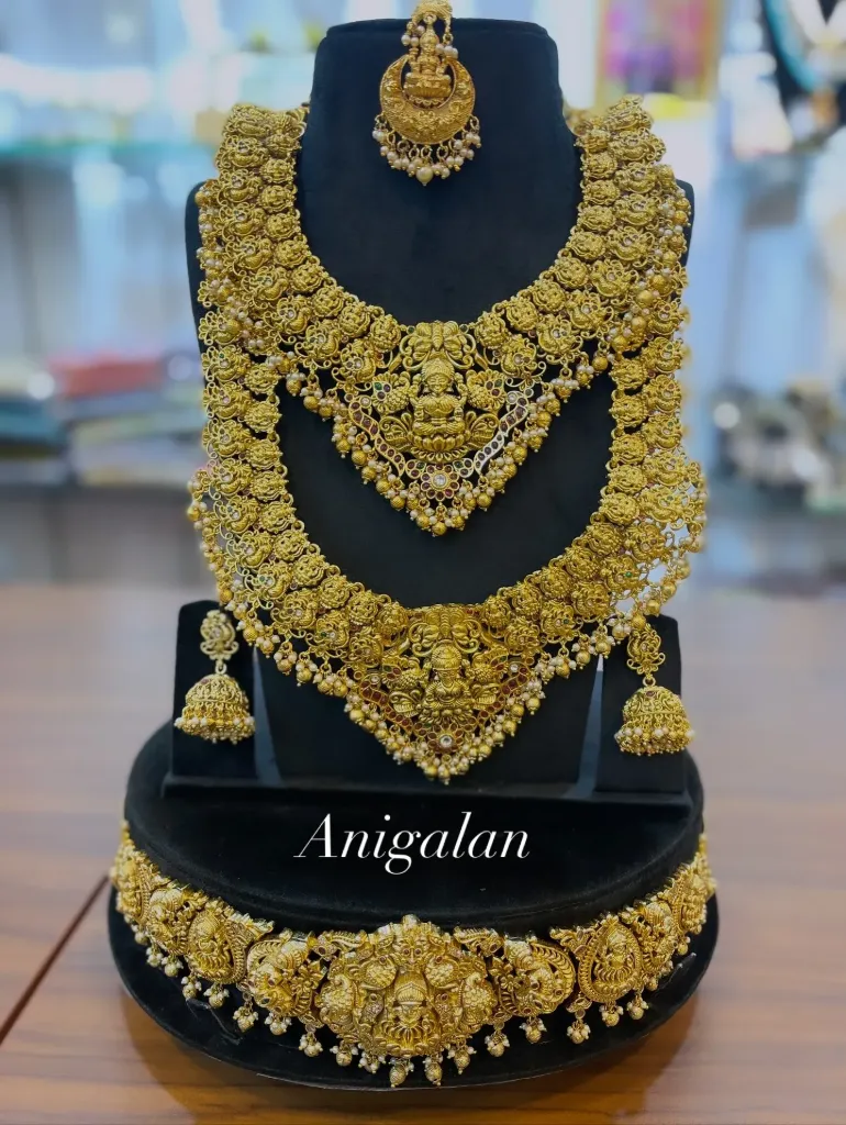 [BD Antique 64] Premium Temple Jewellery Set With lakshmi Hip Belt