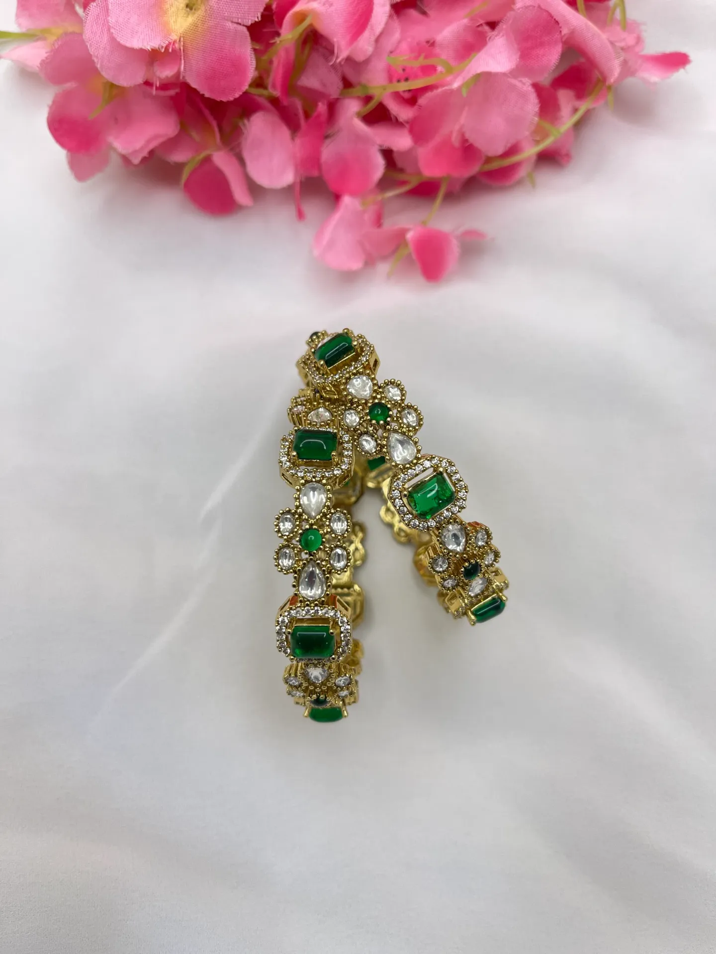Floral Green Stone Bangle-B248