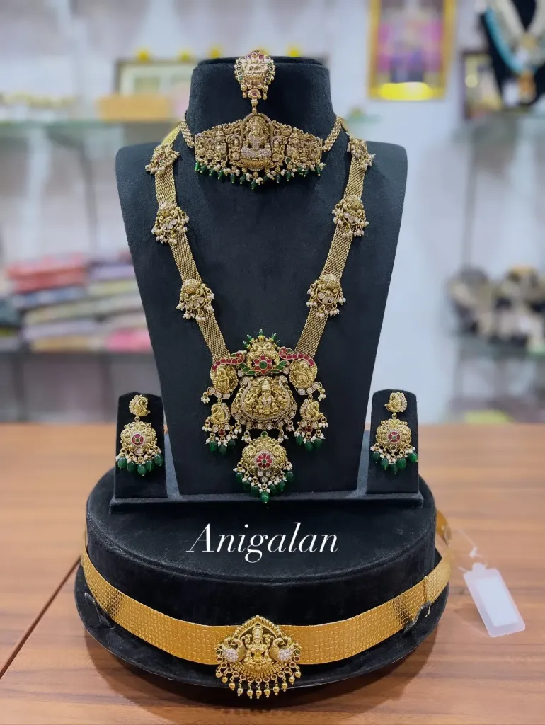 [BD Antique 67] Temple Jewellery Long Haram With Goddess Lakshmi Necklace