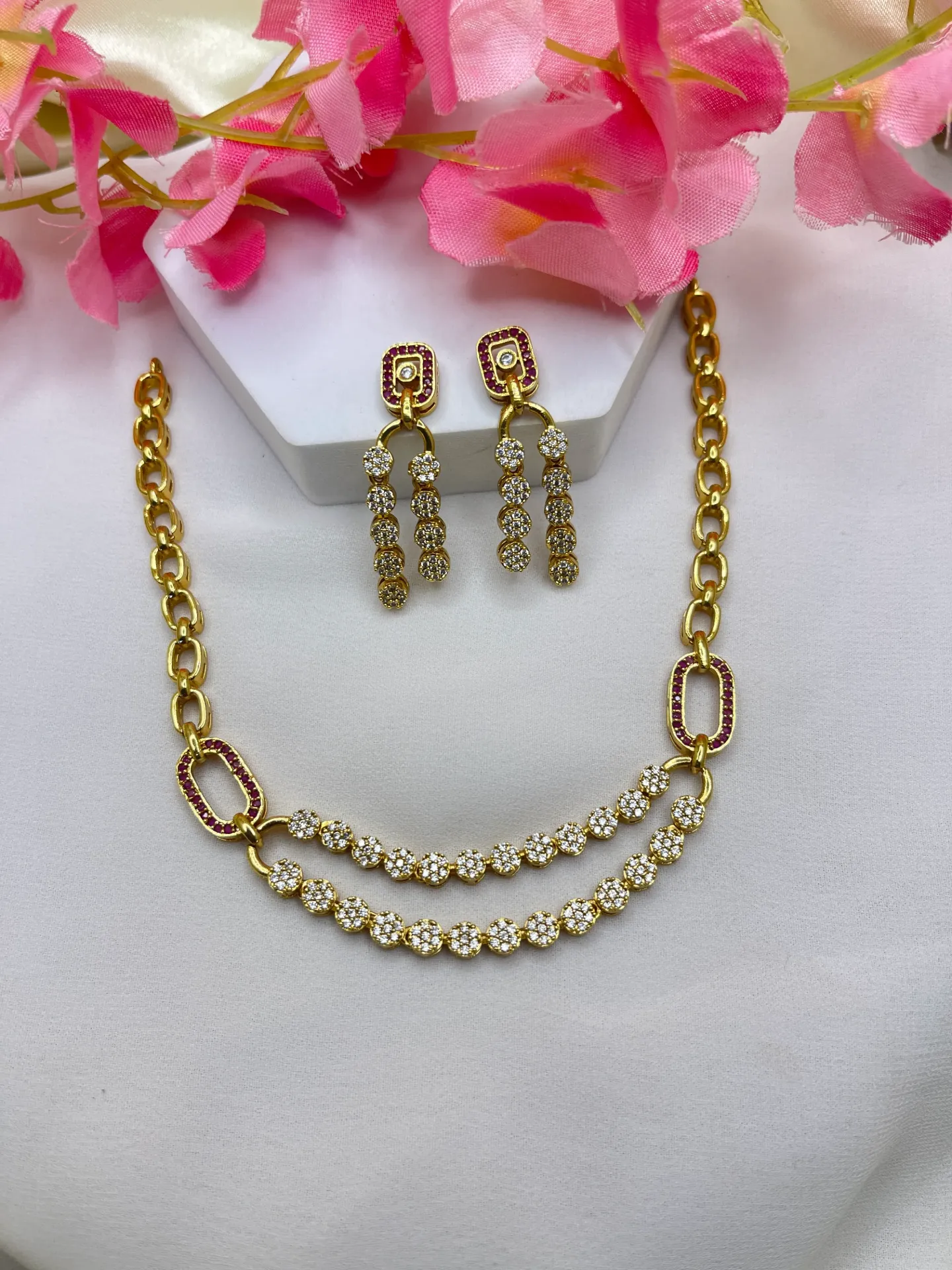 Gold Plated Stone Necklace -N179