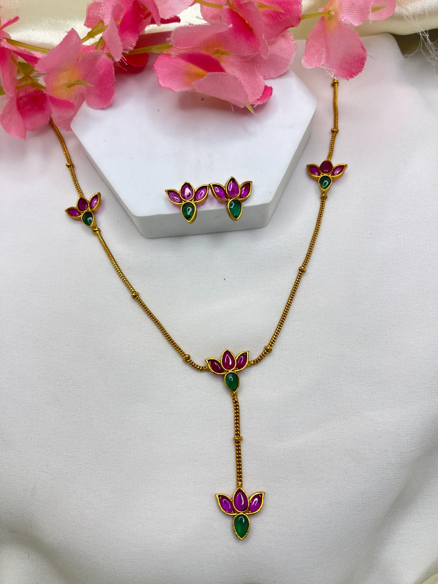 [Necklace 182] Lotus Design Necklace With Earrings -N182