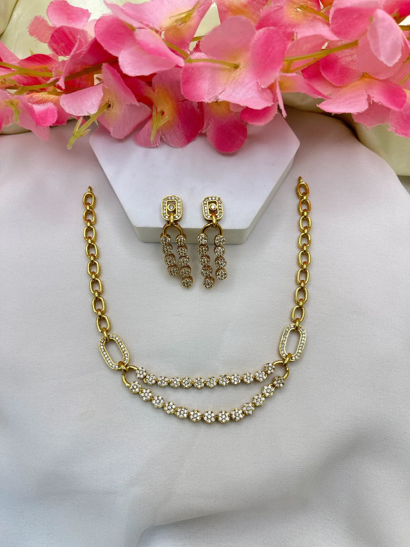 Double Row Stone Necklace-N211