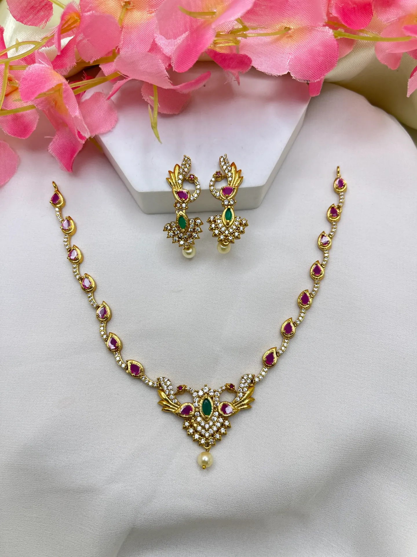 Multi Stone Peacock Design Necklace -N222