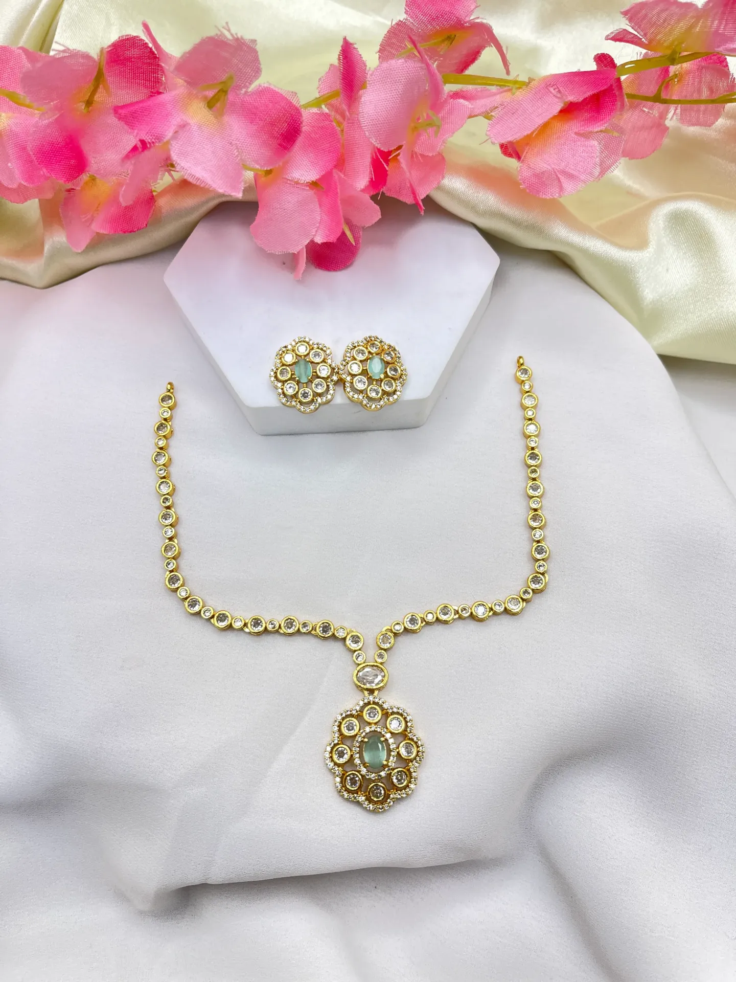 AD Stone Floral Design Necklace-N253