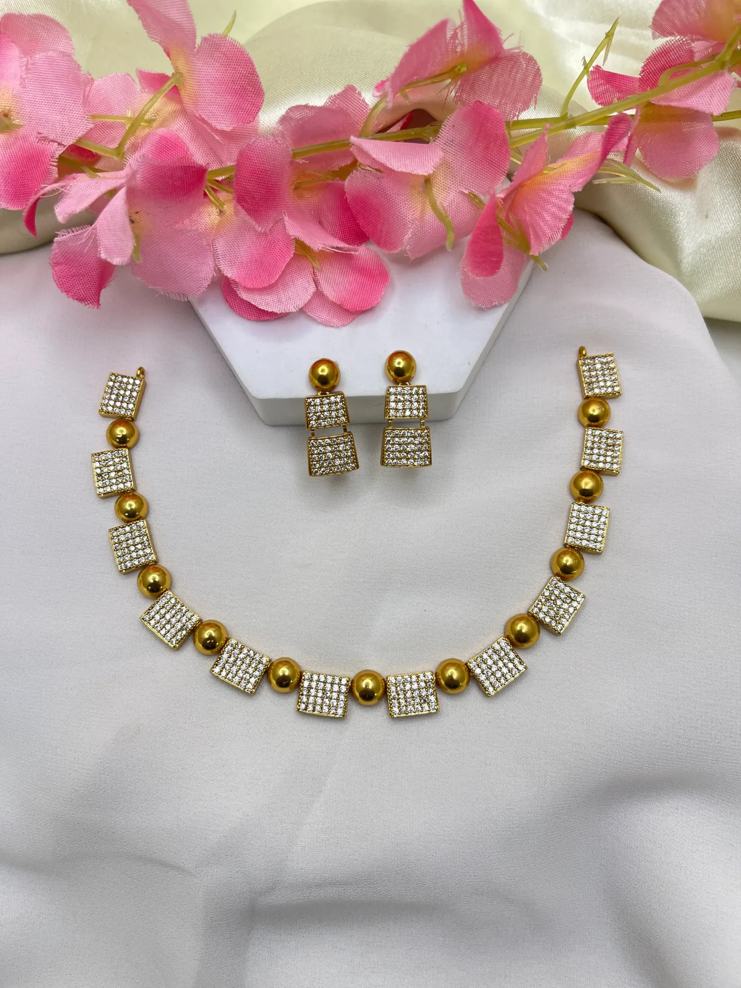 Gloden Grid Necklace-N266