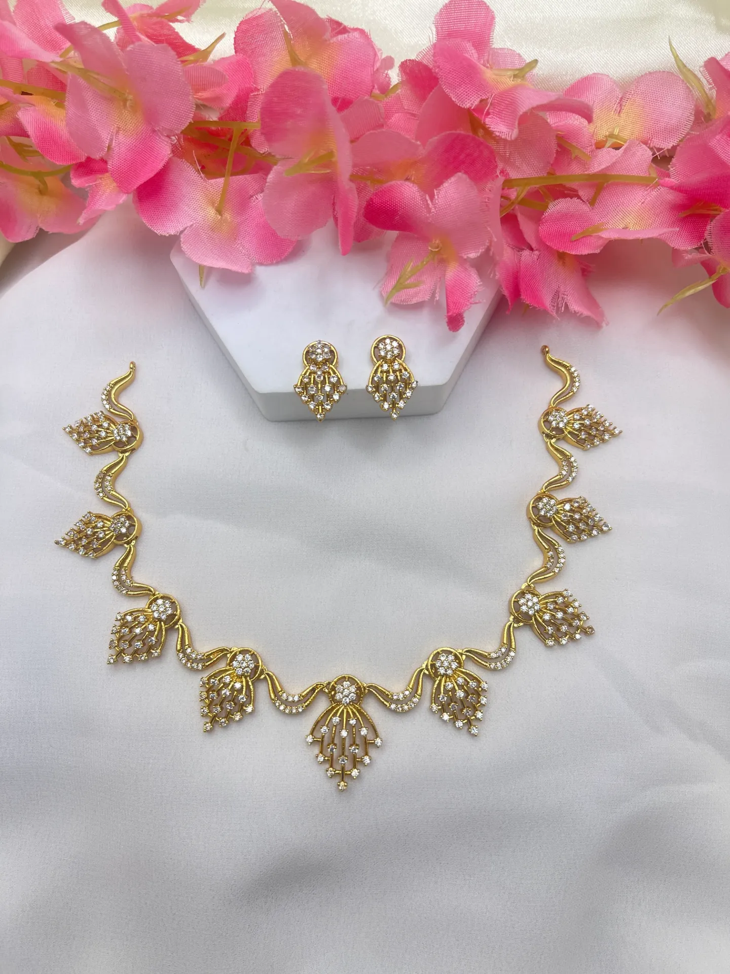 Golden AD Stone Necklace Set-N273