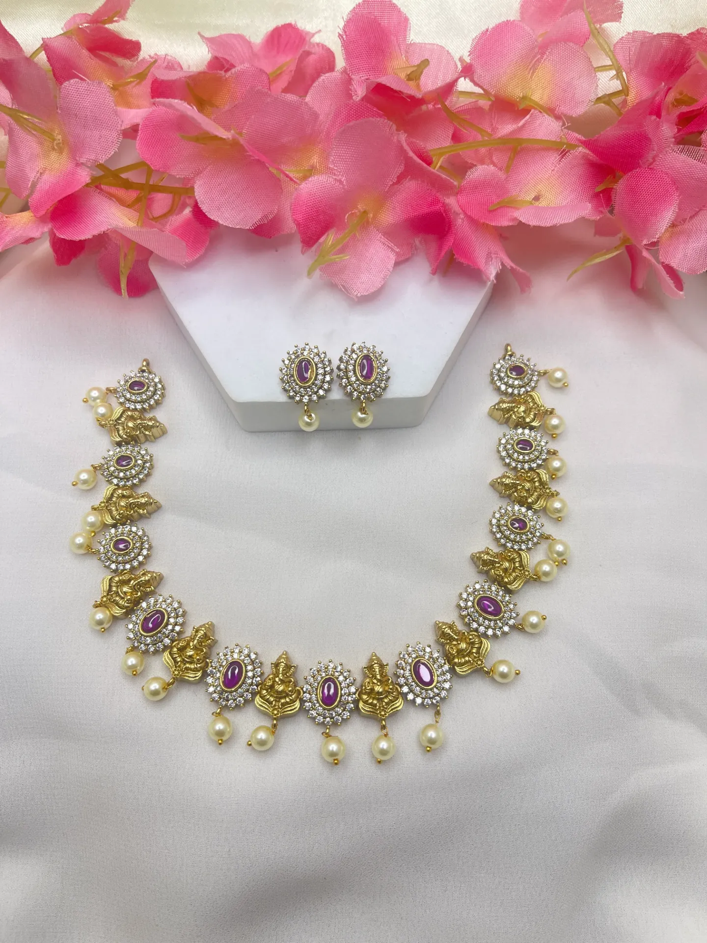Temple Ruby Pearl Necklace-N282