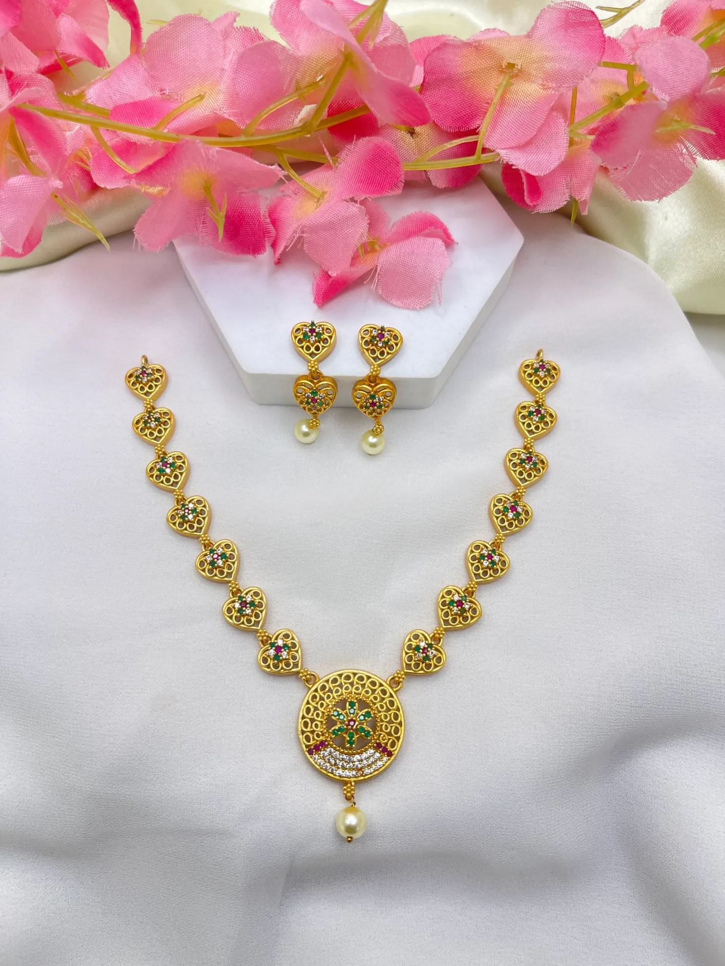 Emerald Heart Necklace Set-N289