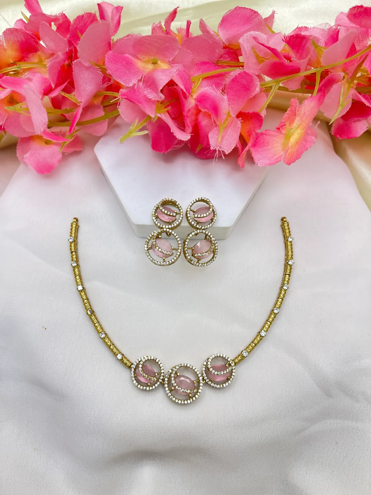Spring Baby Pink Stone Necklace -N312