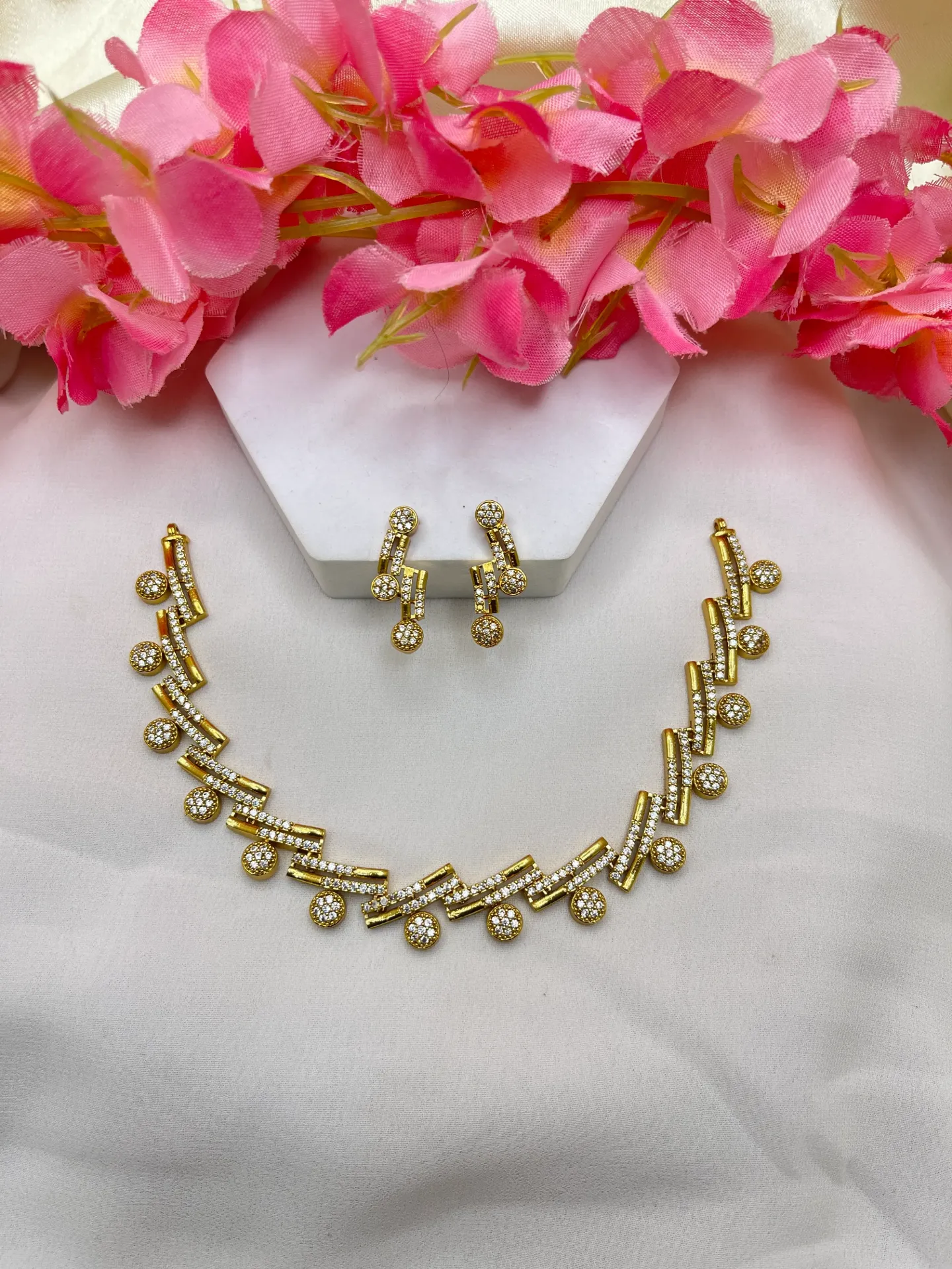 [Necklace 321] Gold Plated AD Stone Necklace -N321