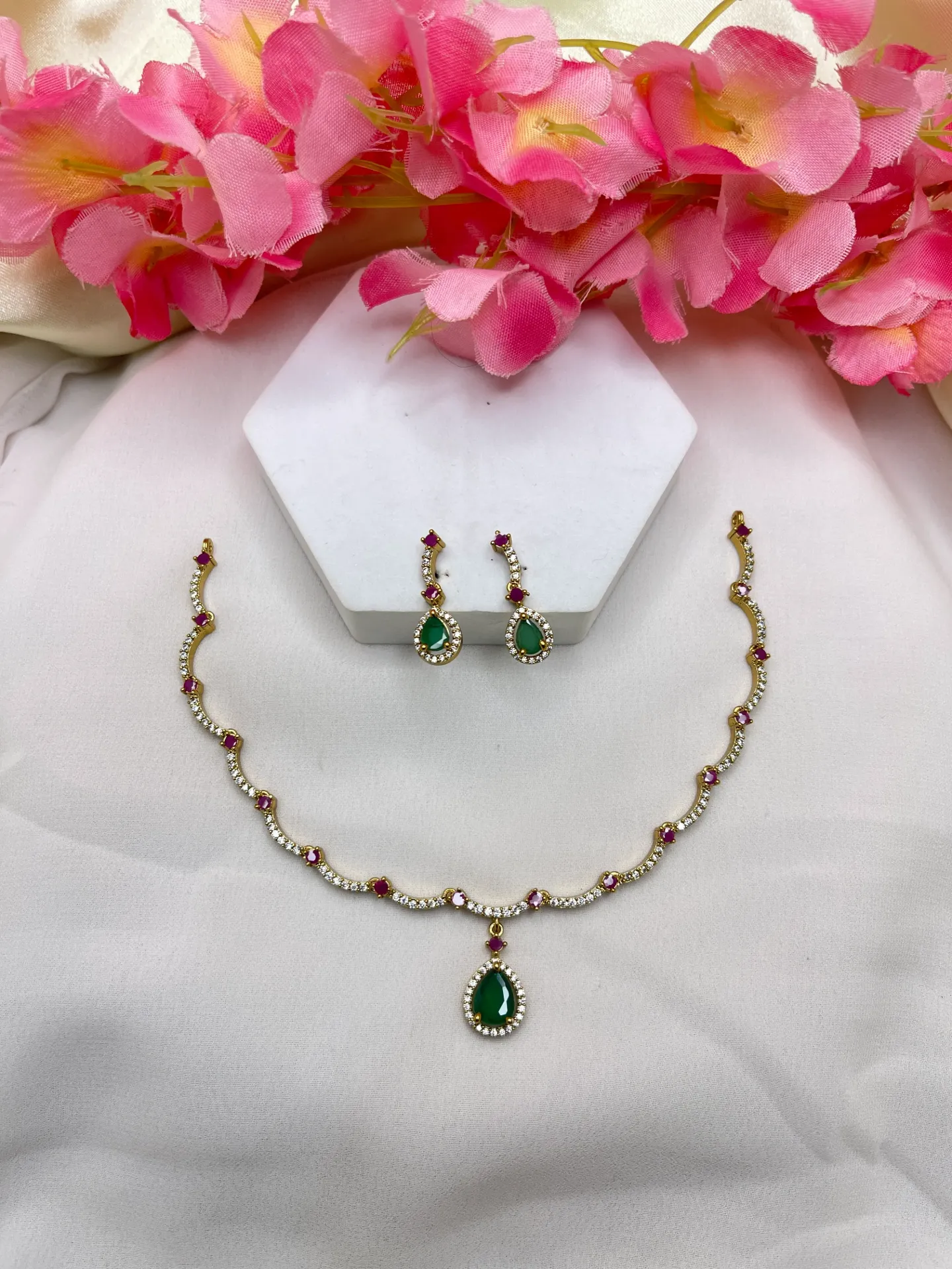 [Necklace 322] AD Stone Necklace With Earings -N322
