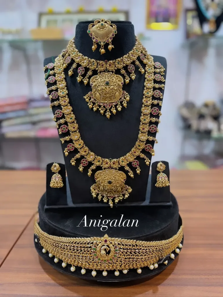 [BD Antique 85] Peacock Combo Short And Long Haram Necklace Set