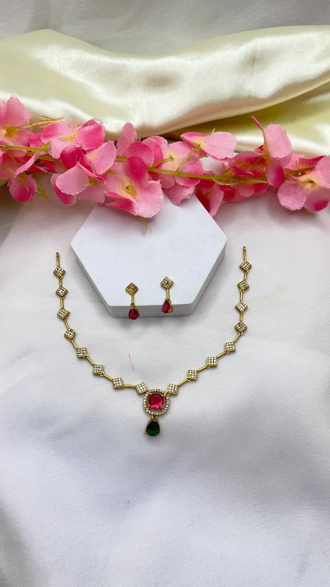 AD Stone Necklace With Earrings -N341