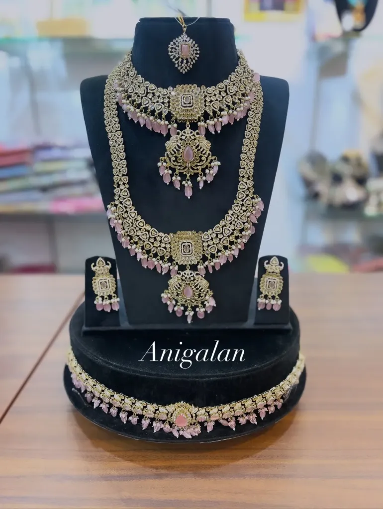 [ADBS003] Rose Pink AD Zircon Grand Bridal Set -  ADBS003
