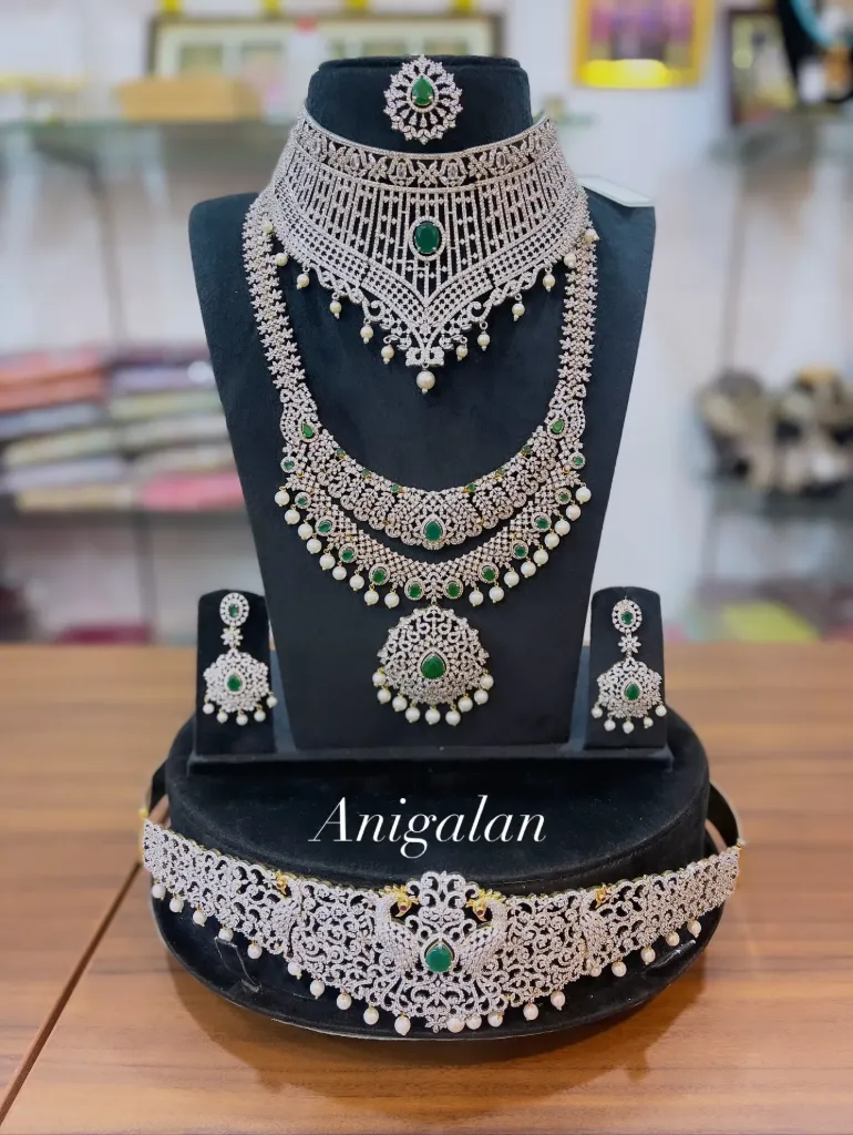 [ADBS009] Semi Bridal Green Stone Choker And Haram Set -  ADBS009
