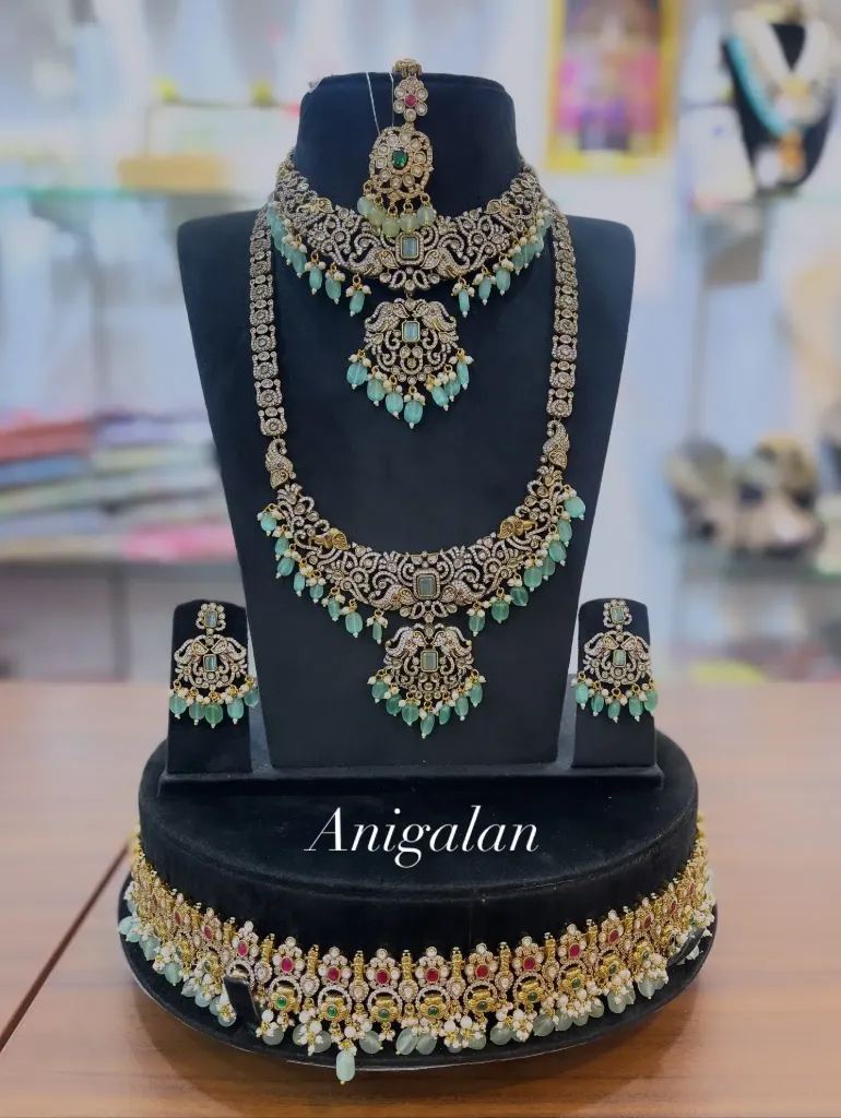 [ADBS027] Luxury Zircon Choker And Haram Set -  ADBS027