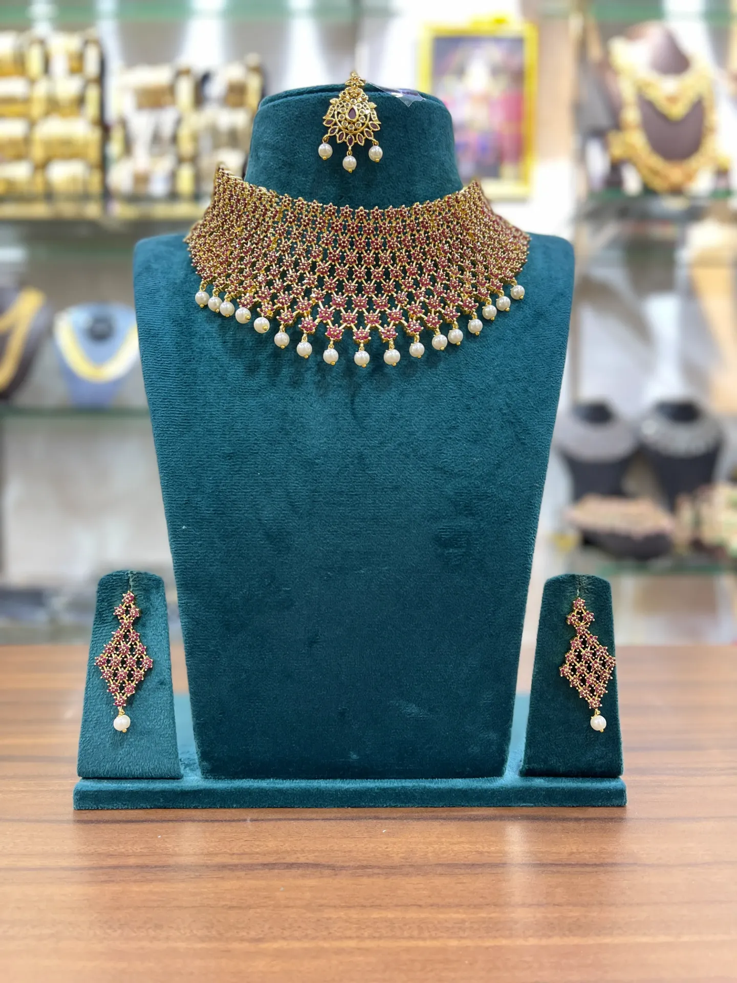 [CHK016] Sparkle Ruby Stone Choker Set-CHK016