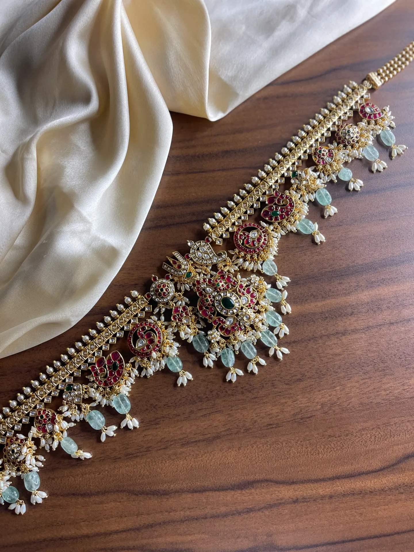 [HB058] Bridal Pink Stone With Beads Hipchain-HB058