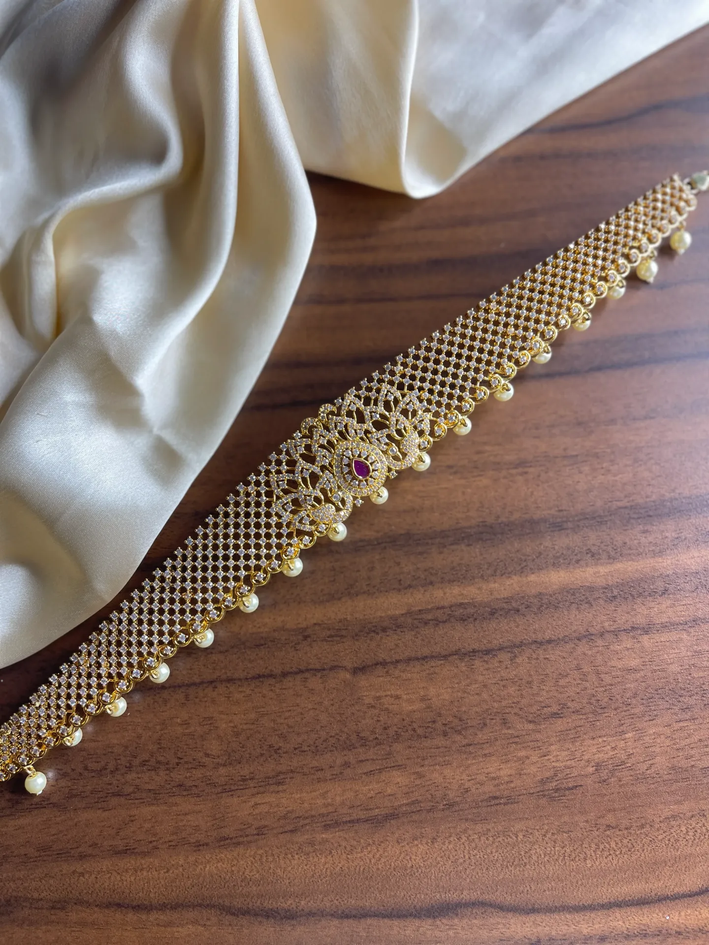 [HB066] Gold Plated White Stone Hipchain-HB066