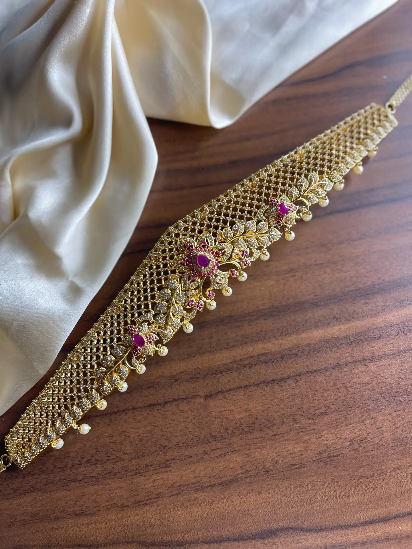 [HB067] Floral Design With Pink Stone Hipchain-HB067